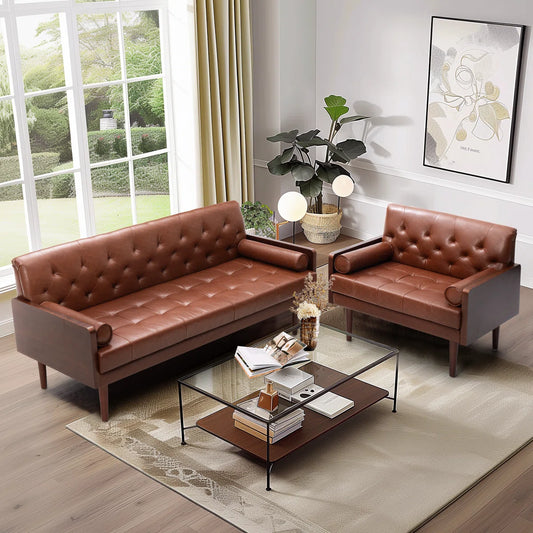 7 Seater Sofa Set: 2-Piece Faux Leather Living Room Set for Stylish Comfort