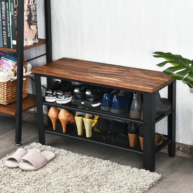 Shoe Rack: Black/Brown 8 Pair Shoe Rack