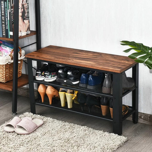 Shoe Rack: Black/Brown 8 Pair Shoe Rack