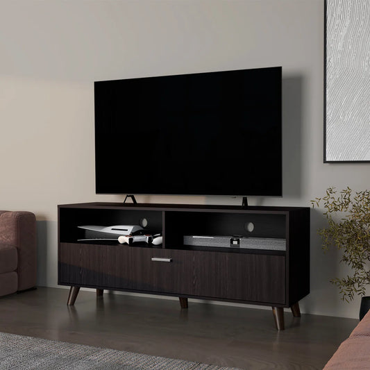 tv panel: Modern Black tv panel in Wengue Finish with Clean Urban Design