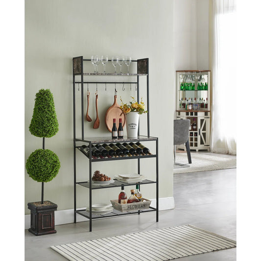 Kitchen Racks: Wine Bakers Rack with Freestanding Kitchen Racks: Shelves for Floor Storage Microwave Stand, Glass and Wine Bottle Holder Kitchen Organizers