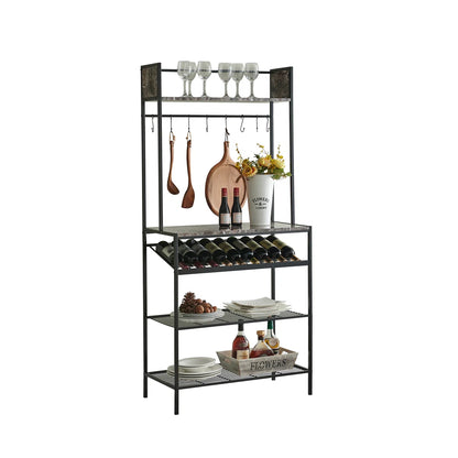 Kitchen Racks: Wine Bakers Rack with Freestanding Kitchen Racks: Shelves for Floor Storage Microwave Stand, Glass and Wine Bottle Holder Kitchen Organizers