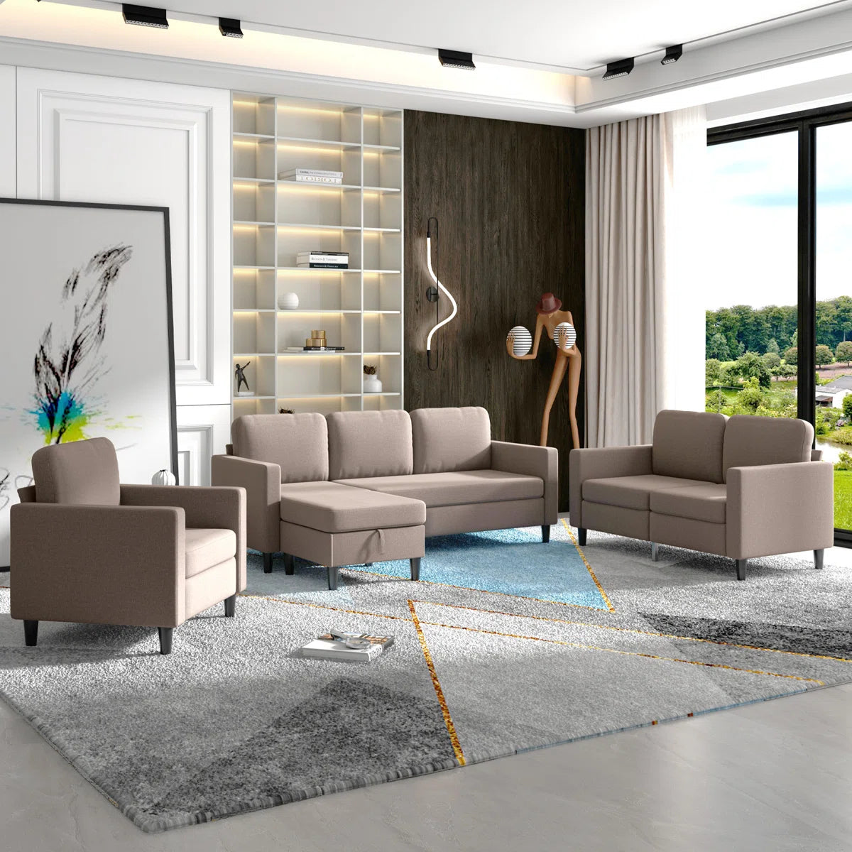 7 Seater Sofa Set: 4-Piece Living Room Furniture Collection