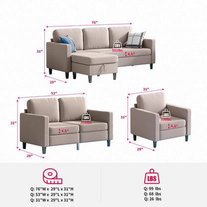 7 Seater Sofa Set: 4-Piece Living Room Furniture Collection