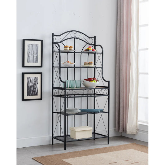 Kitchen Racks: Steel kitchen rack with microwave shelf, 16" wide baker’s rack for compact organization