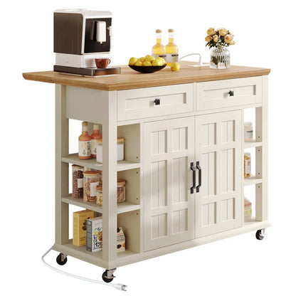 Kitchen Island Table – Brianny Foldable Cart with Drawers & Power Outlet
