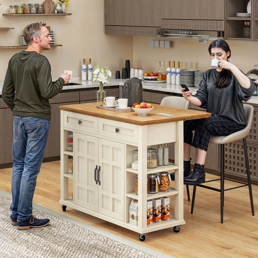 Kitchen Island Table – Brianny Foldable Cart with Drawers & Power Outlet