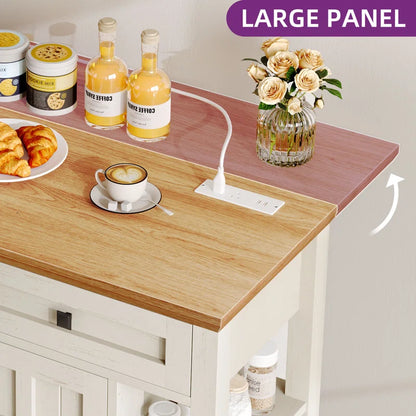 Kitchen Island Table – Brianny Foldable Cart with Drawers & Power Outlet