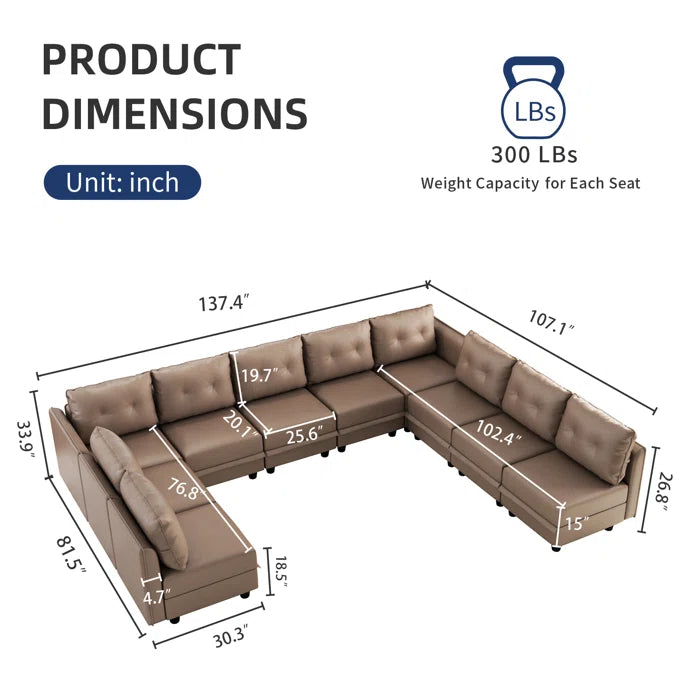 7 Seater Sofa Set: Spacious 10-Piece Upholstered Sofa Set