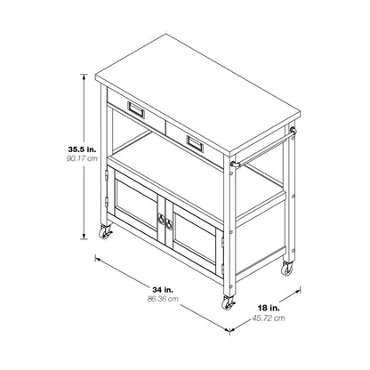 Kitchen Island Table: 34.75'' Wide White Farmhouse-Style Cart with Solid Wood Top