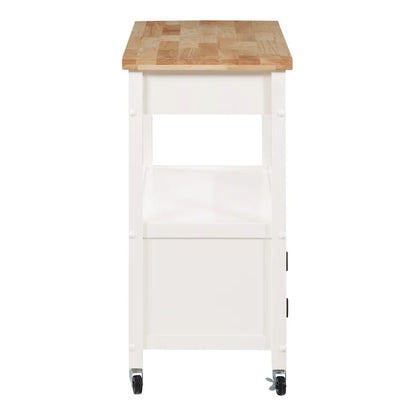 Kitchen Island Table: 34.75'' Wide White Farmhouse-Style Cart with Solid Wood Top
