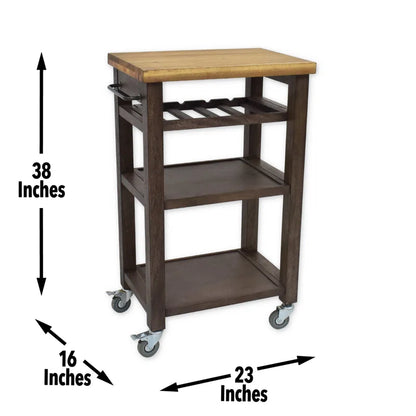 Kitchen Island Table: Solid Acacia Wood Cart with Wine Rack & Towel Holder