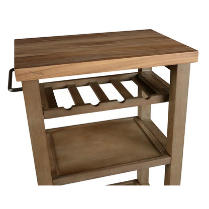 Kitchen Island Table: Solid Acacia Wood Cart with Wine Rack & Towel Holder
