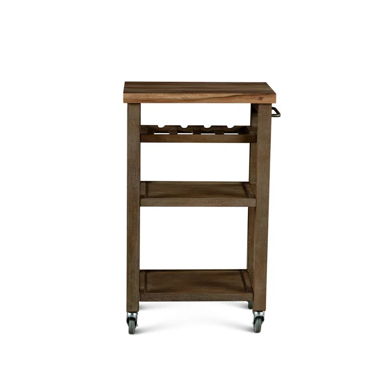 Kitchen Island Table: Solid Acacia Wood Cart with Wine Rack & Towel Holder