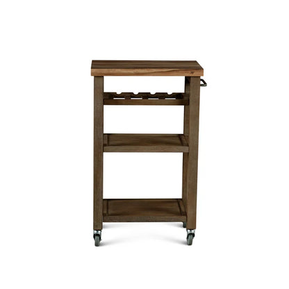 Kitchen Island Table: Solid Acacia Wood Cart with Wine Rack & Towel Holder