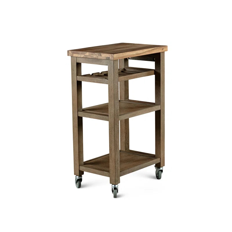 Kitchen Island Table: Solid Acacia Wood Cart with Wine Rack & Towel Holder