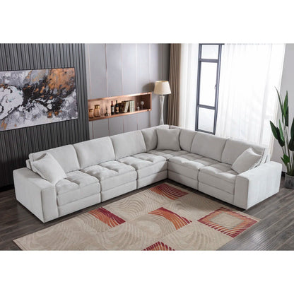 7 Seater Sofa Set: 6-Piece Upholstered Sectional for Modern Living Rooms