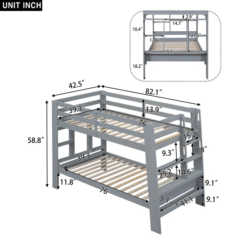 Bunk Bed: Kids Twin Bed Gray
