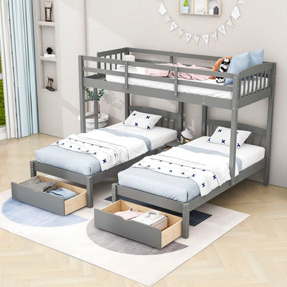 Bunk Bed: Over Twin Bunk Bed with Drawers