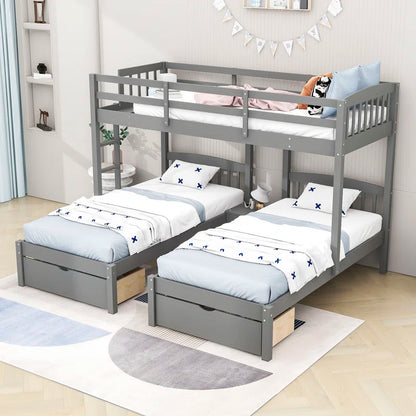 Bunk Bed: Over Twin Bunk Bed with Drawers