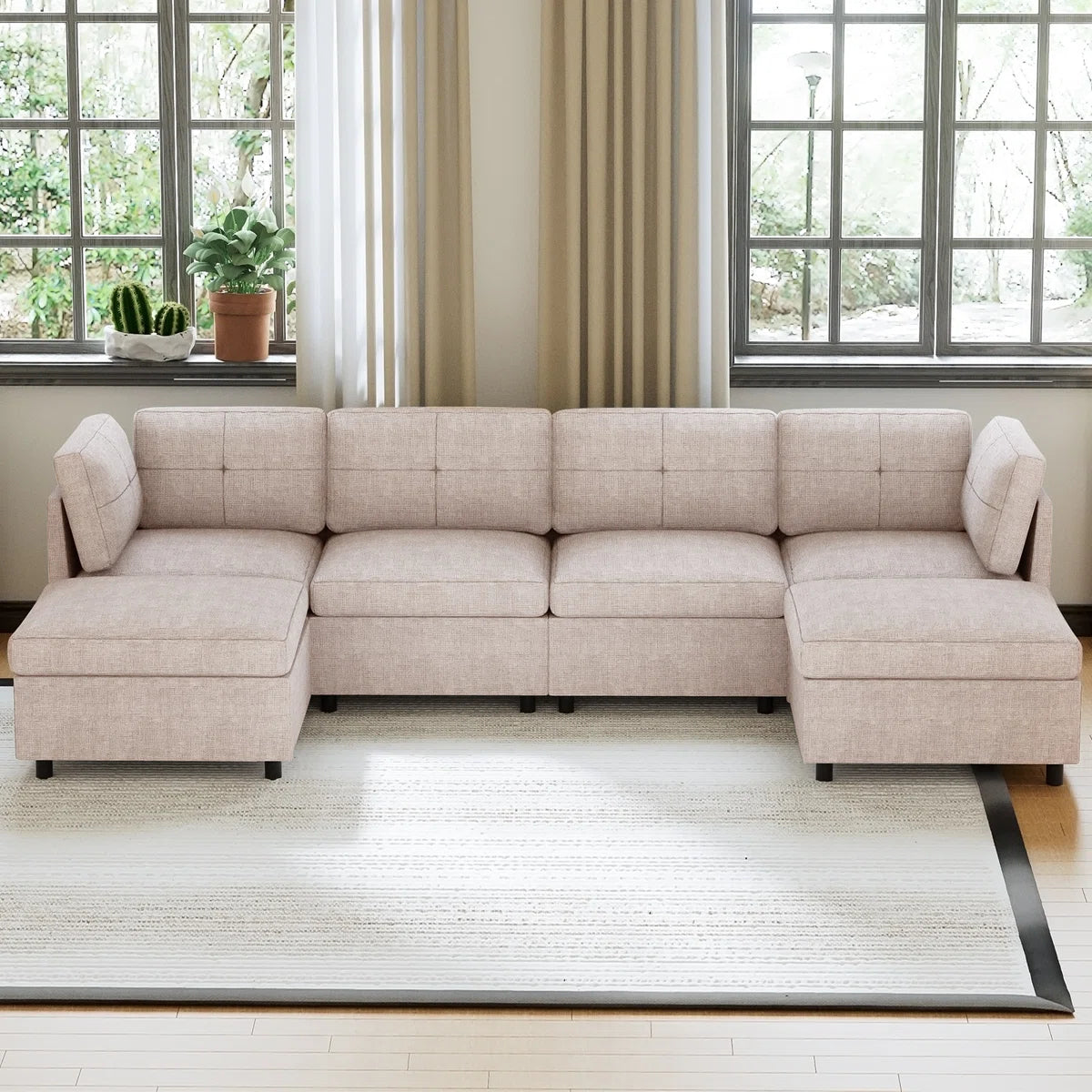 7 Seater Sofa Set: 118.11" Upholstered Sofa with Chaise for Modern Living Rooms
