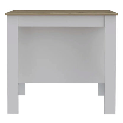 Kitchen Island Table: Two-Tone Workstation with Storage Shelves &amp; Seating Space