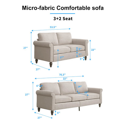Luxury Sofa Sets: Balus 2-Piece Mid-Century Micro-Fabric Sofa Set for Compact Living Spaces