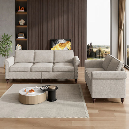 Luxury Sofa Sets: Balus 2-Piece Mid-Century Micro-Fabric Sofa Set for Compact Living Spaces