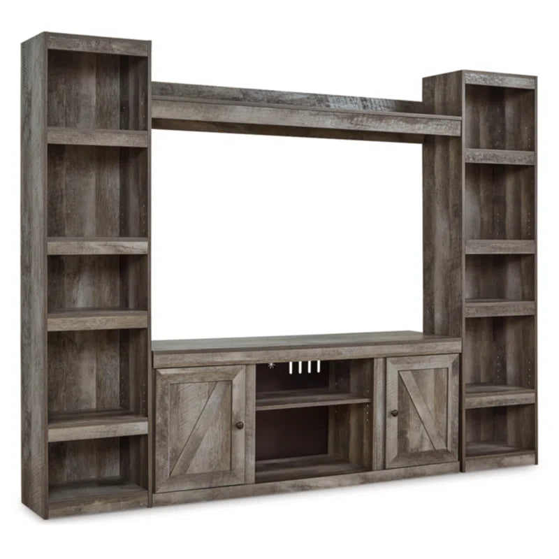 tv panel: 4-piece entertainment center with TV panel, cabinets, and wall-mounted shelves