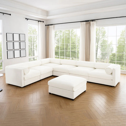 7 Seater Sofa Set: Chenille Living Room Modular Sectional Sofa
