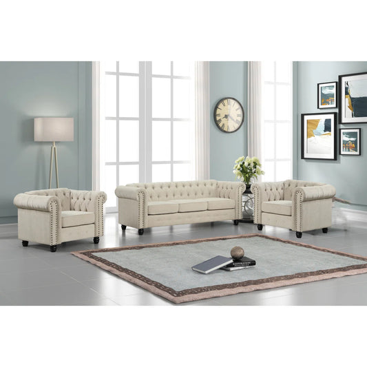 7 Seater Sofa Set: 3-Piece Living Room Sofa, Loveseat & Chair Combo