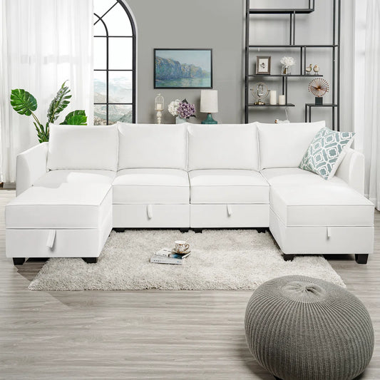 7 Seater Sofa Set: Modular U-Shaped Sectional with Reversible Chaise
