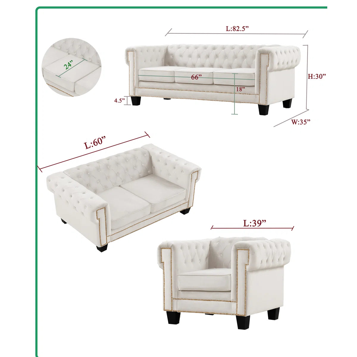 Luxury Sofa Sets: Velvet 3+2+1 Seater Living Room Set with Tufted Design