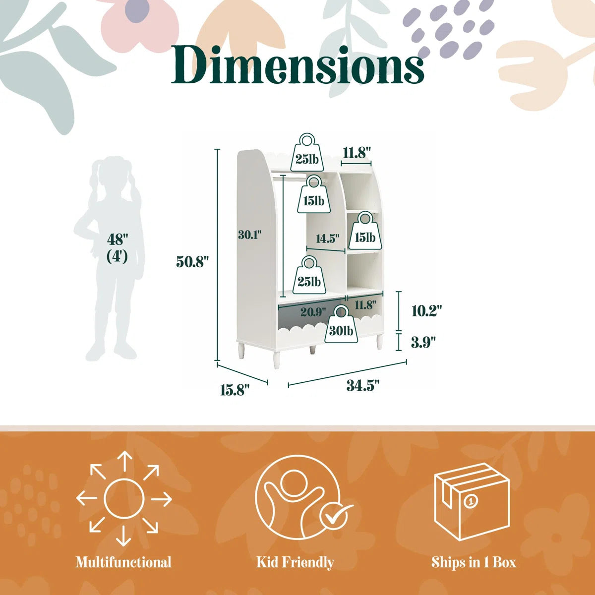 Kids Toy Storage Unit – Max & Finn Cloud Dress-Up Organiser with Shelves & Garment Rack