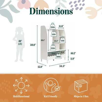 Kids Toy Storage Unit – Max & Finn Cloud Dress-Up Organiser with Shelves & Garment Rack