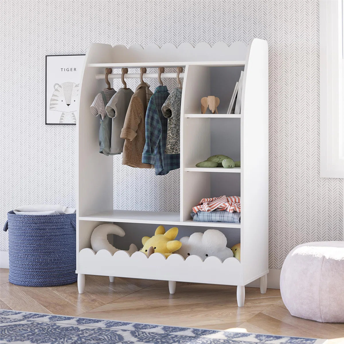 Kids Toy Storage Unit – Max & Finn Cloud Dress-Up Organiser with Shelves & Garment Rack