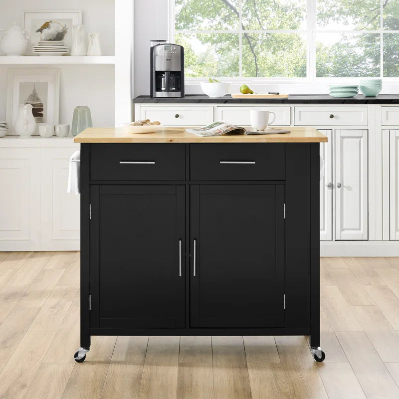 Kitchen Island Table: 42'' Wide Rolling Storage Cabinet with Drawers, Adjustable Shelves & Spice Rack