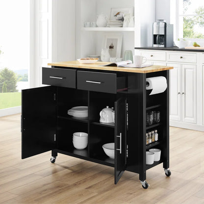 Kitchen Island Table: 42'' Wide Rolling Storage Cabinet with Drawers, Adjustable Shelves & Spice Rack