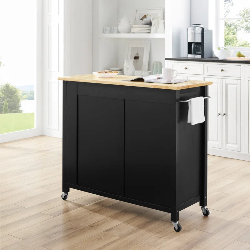 Kitchen Island Table: 42'' Wide Rolling Storage Cabinet with Drawers, Adjustable Shelves & Spice Rack