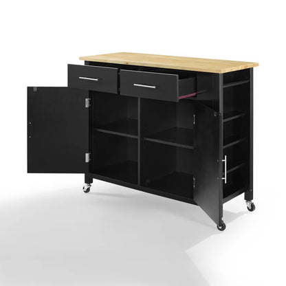 Kitchen Island Table: 42'' Wide Rolling Storage Cabinet with Drawers, Adjustable Shelves & Spice Rack