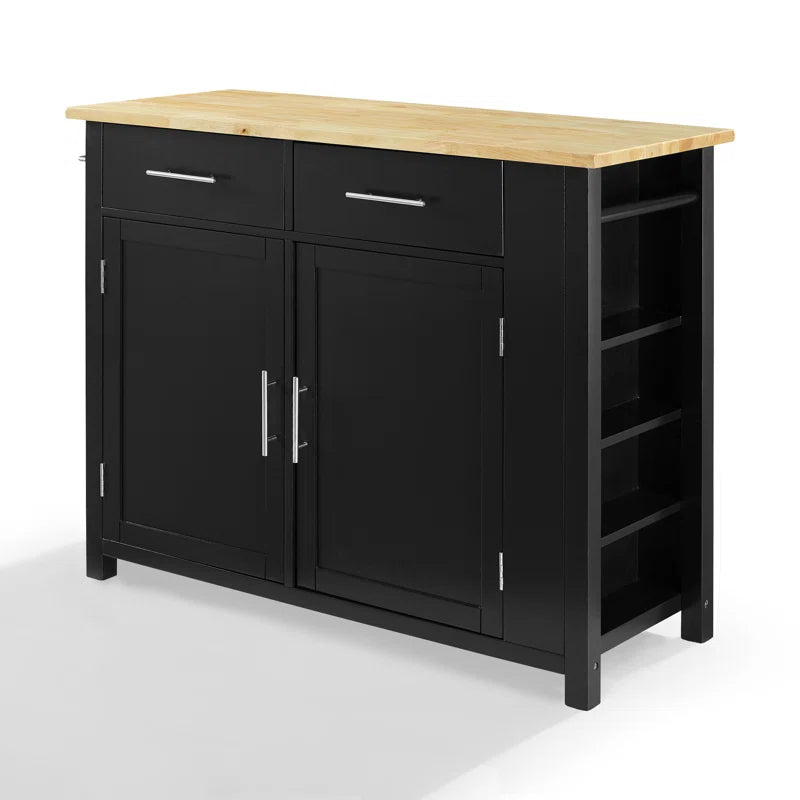 Kitchen Island Table: 42'' Wide Rolling Storage Cabinet with Drawers, Adjustable Shelves & Spice Rack