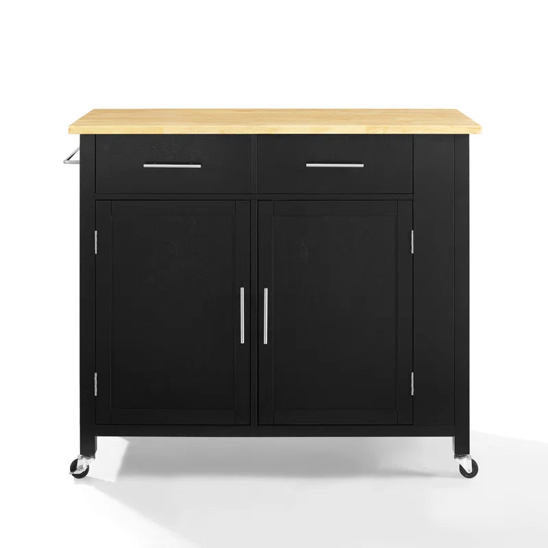 Kitchen Island Table: 42'' Wide Rolling Storage Cabinet with Drawers, Adjustable Shelves & Spice Rack
