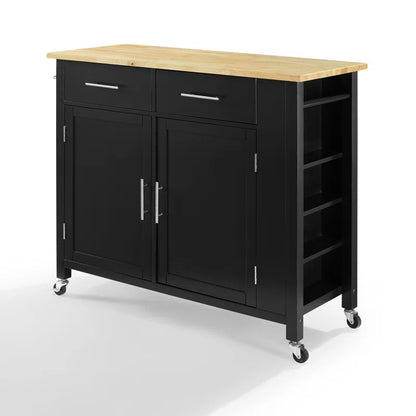 Kitchen Island Table: 42'' Wide Rolling Storage Cabinet with Drawers, Adjustable Shelves & Spice Rack