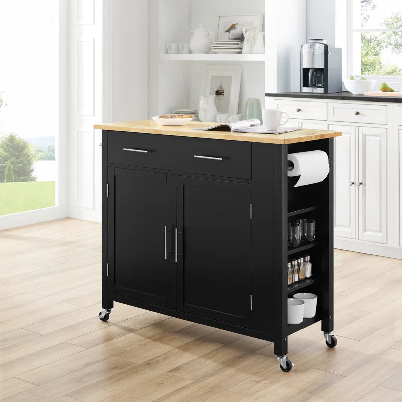 Kitchen Island Table: 42'' Wide Rolling Storage Cabinet with Drawers, Adjustable Shelves & Spice Rack