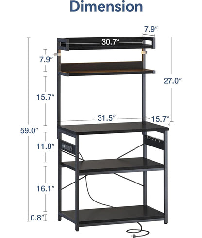 Kitchen Rack: Coffee Bar With Adjustable Shelves, 5-Tier Bakers Rack With Power Outlet LED Lights, Microwave Stand Kitchen Storage Shelf