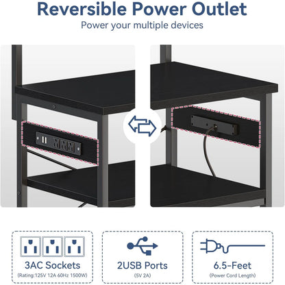 Kitchen Rack: Coffee Bar With Adjustable Shelves, 5-Tier Bakers Rack With Power Outlet LED Lights, Microwave Stand Kitchen Storage Shelf