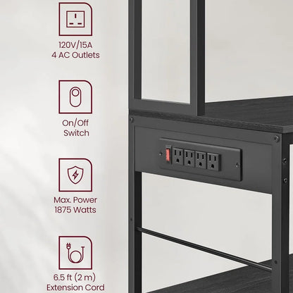 Kitchen Rack: Coffee Stand with Adjustable Storage Shelves, Bakers Rack with Charging Station, and Microwave Table