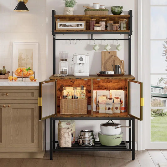 Kitchen Racks: 5-Tier LED-Lighted Microwave Stand, Kitchen Bakers Rack with Cabinet