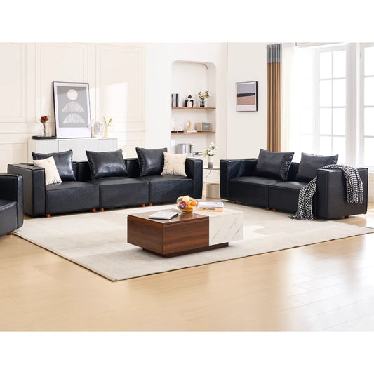 7 Seater Sofa Set: Configurable Vegan Leather Living Room Furniture for Modern Homes