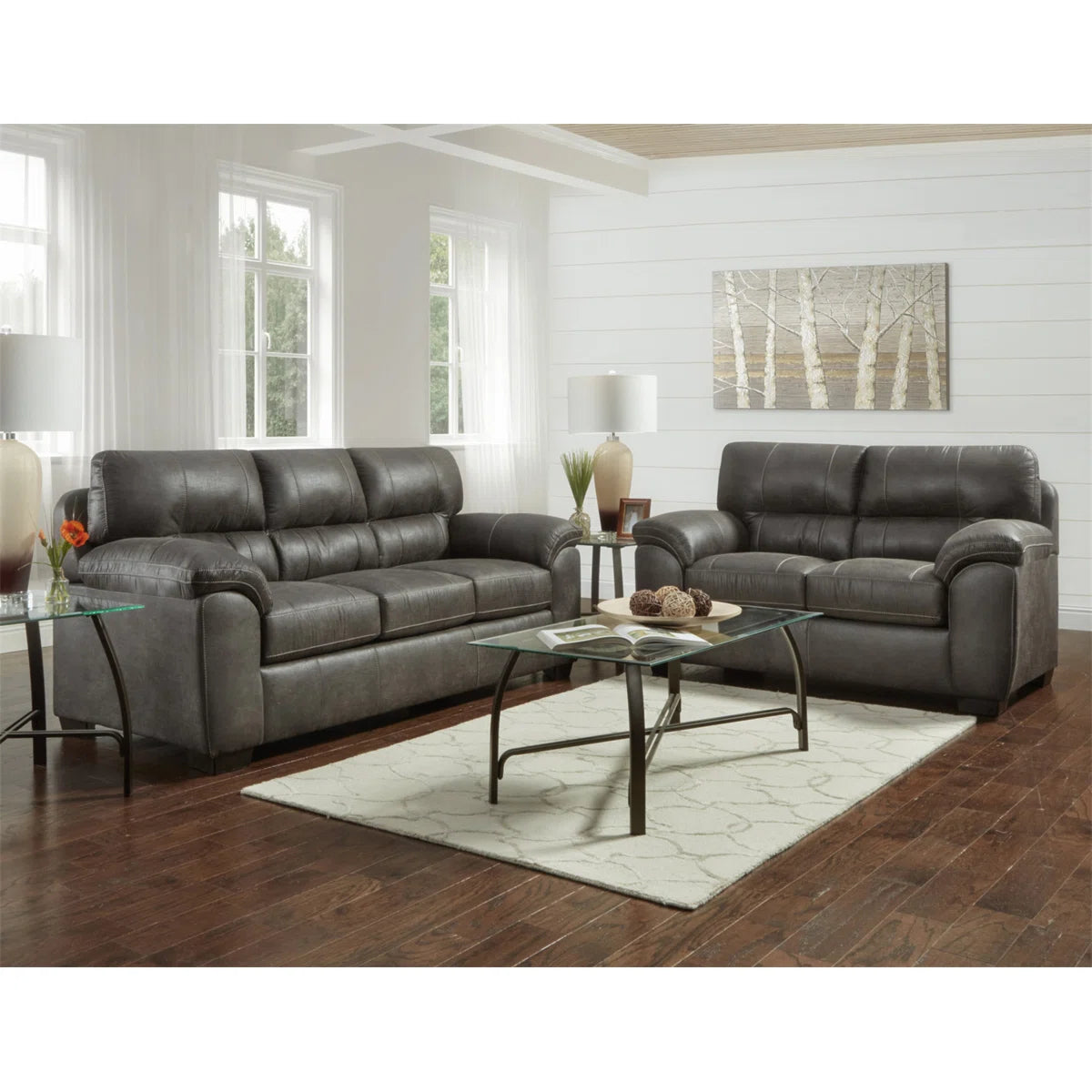 7 Seater Sofa Set: 2-PCS Fabric Pillow-Top Arm Sofa and Loveseat